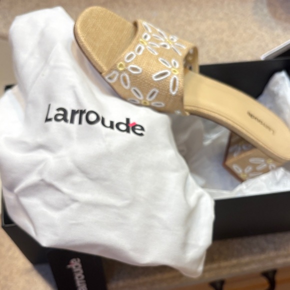 Larroude Tan and White Embellished Heels new in box - Picture 6 of 6
